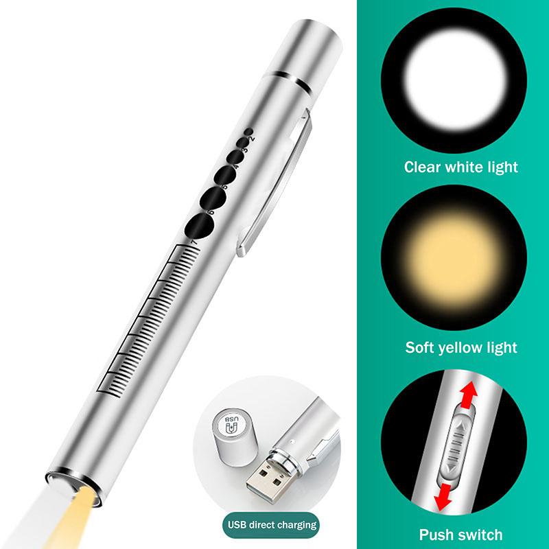 Oral Penlight Led Flashlight Mini Oral Pupil Medical Handy Usb Rechargeable Stainless Steel Torch Light Outdoor Fishing Tool