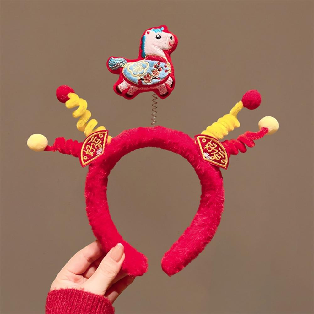Cartoon Horse Hairband Lucky Cat Plush Horse Headband Exquisite New Year Headband  Women