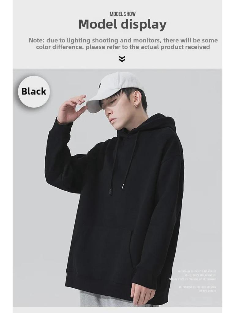 Unisex Oversized Solid Color Hooded Sweatshirt - Long Sleeve Pullover with Pocket