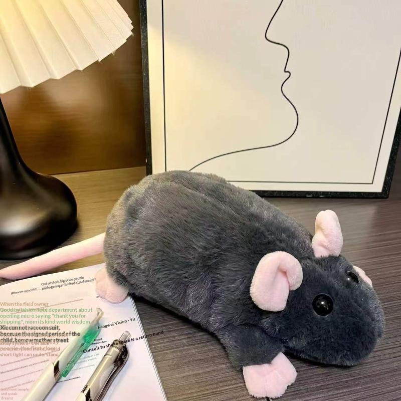 Flower Branch Rat Plush Pencil Pouch Large Capacity Multi-use Cosmetic Bag for School Office Travel Storage Organizer