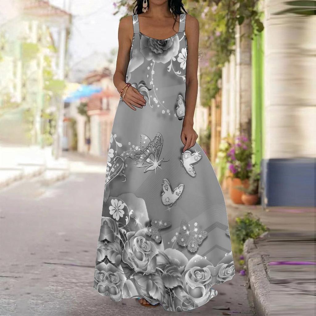 Women's Slip Dress Maxi Long Dress Butterfly Pattern Print Dress Spring & Summer Leisure Vacation