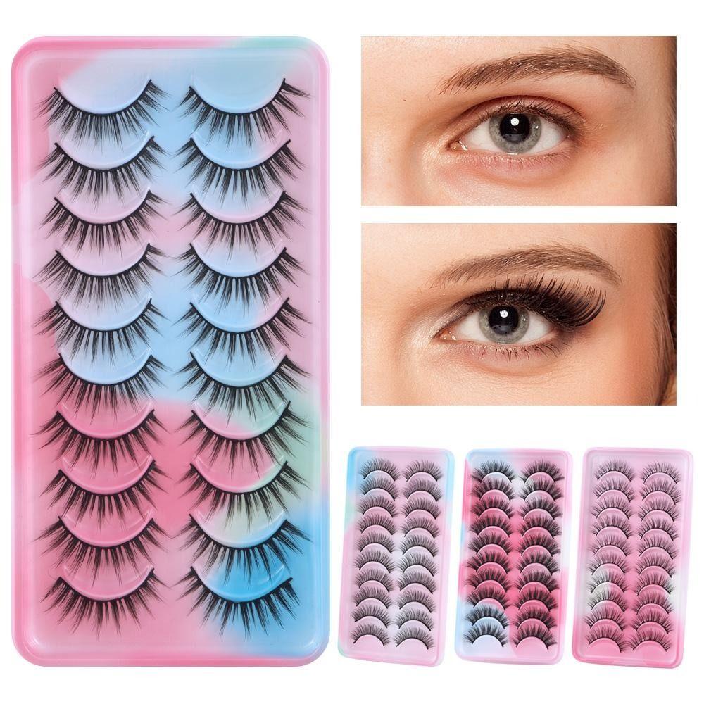 10 Paar Flauschige Manga-Wimpern Kurze Anime-Wimpern Modische Falsche Wimpern für Damen