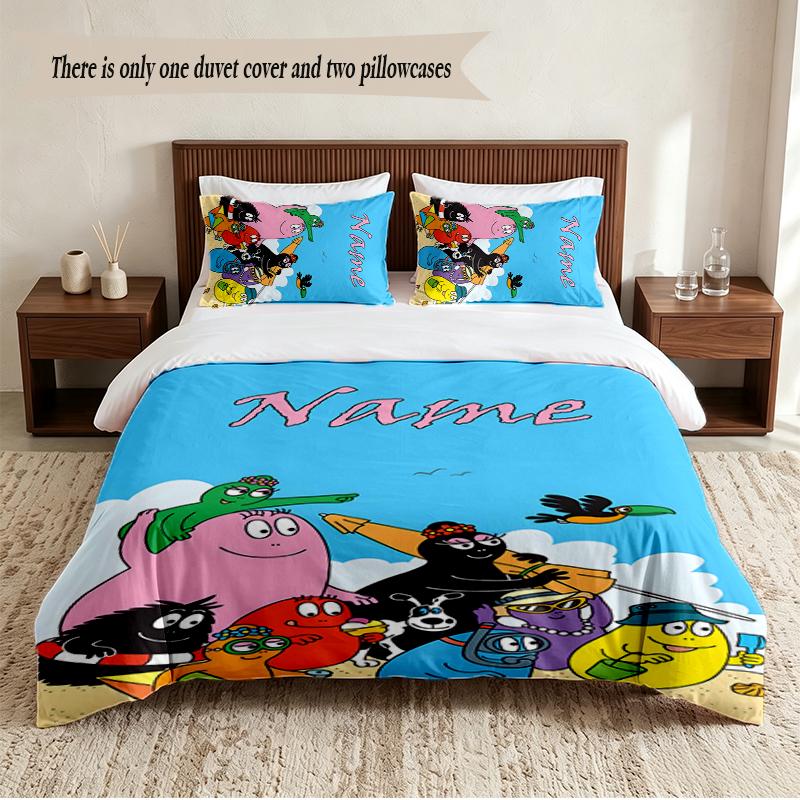 Barbapapa Personalized Custom Name 3‑Piece Bedding Set Soft Duvet Cover Set For Bedroom Home Decor