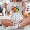 Colorful Tiger T Shirt Oversized Box Print Loose Fit Animal Vintage Soft Stylish Stretched Slightly Graphic Breathable