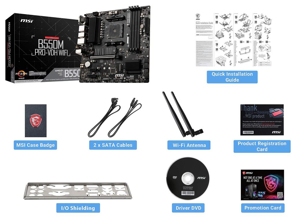 MSI B550M WiFi ProSeries AM4 DDR4 PCIe SATA USB Gen 1 PRO-VDH ?????? (AMD 4.0 6Gb/s M.2 3.2 Wi-Fi D-SUB/HDMI/DP Micro-ATX)