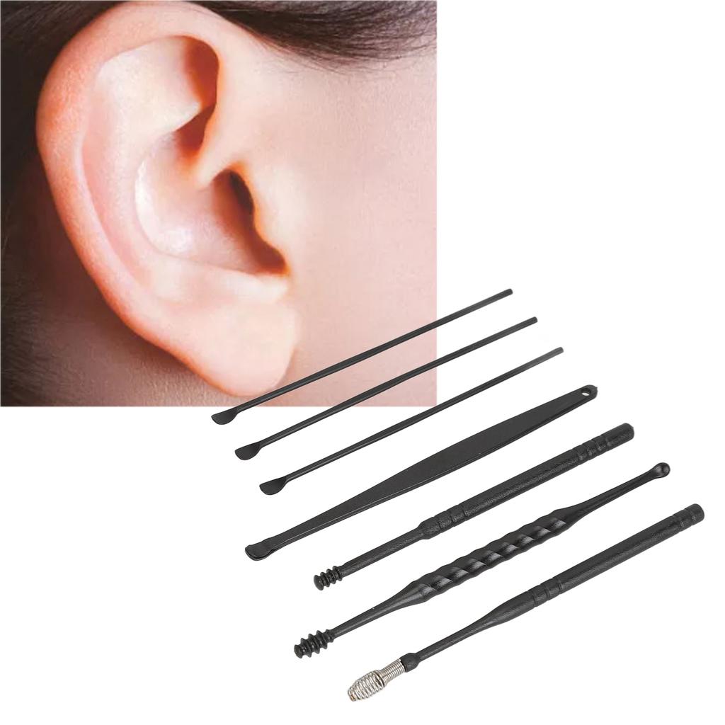 5 Set Ear Pick Earwax Removal Tool Kit 7pcs Ear Cleansing Tool Stainless Steel Portable Ear Wax Cleaning Kit Tool Set Black