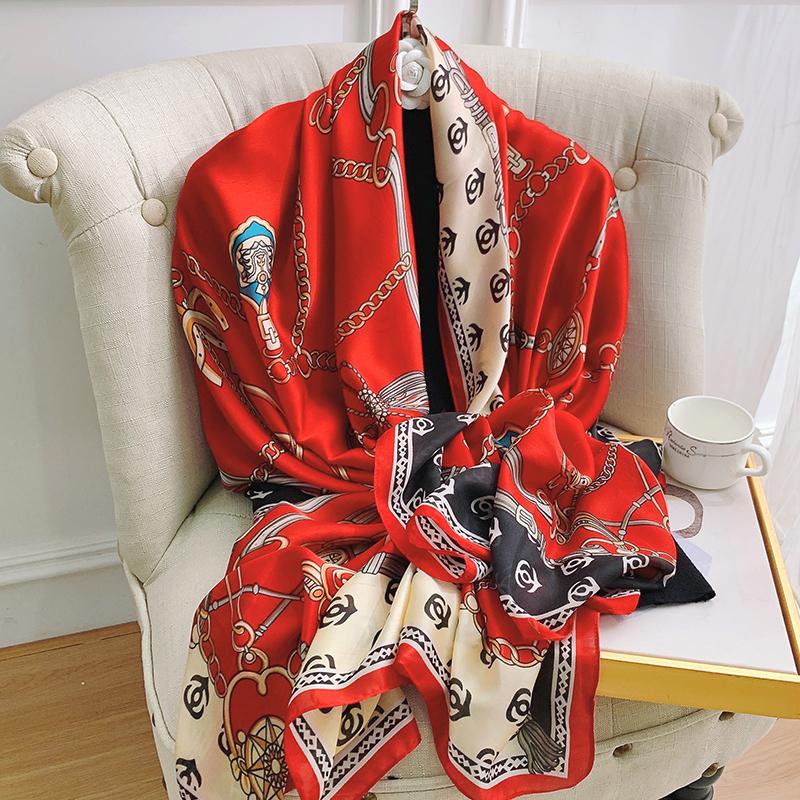 180*90cm Luxury Brand Women Scarf Summer Silk Shawl Lady Wrap Soft Female Echarpe Designer Beach Stole Bandanna foulard muffler