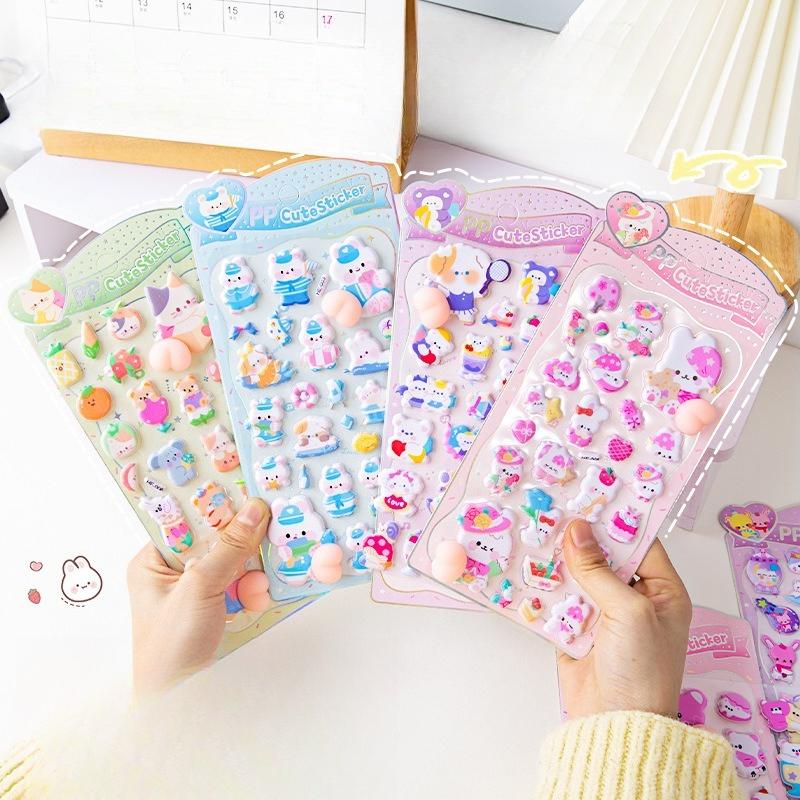 3D Bunny Cat Squishy Stickers Diy Scrapbook Water Bottle Decals Cute Stress Ease Peach Stickers For Kids Good Gift