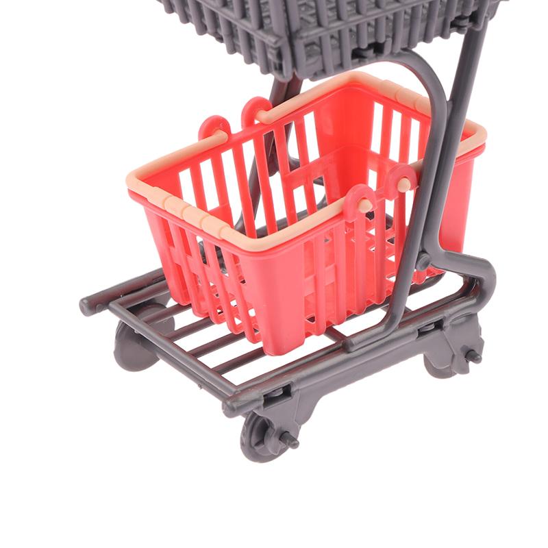 1/12 Dollhouse Mini Shopping Cart Supermarket Shopping Basket Model Dollhouse Supermarket Decoration Accessory Pretend Play Toy