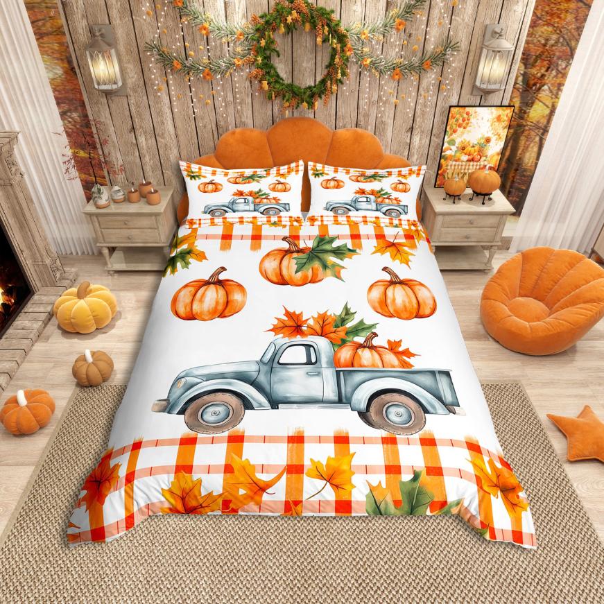 

Comforter Homewish Fall Pumpkin Vintage Farmhouse Truck Bedding Setautumn Maples Bed Set For Children Comforter (quilt)-EU Single(135*200cm)3pcs