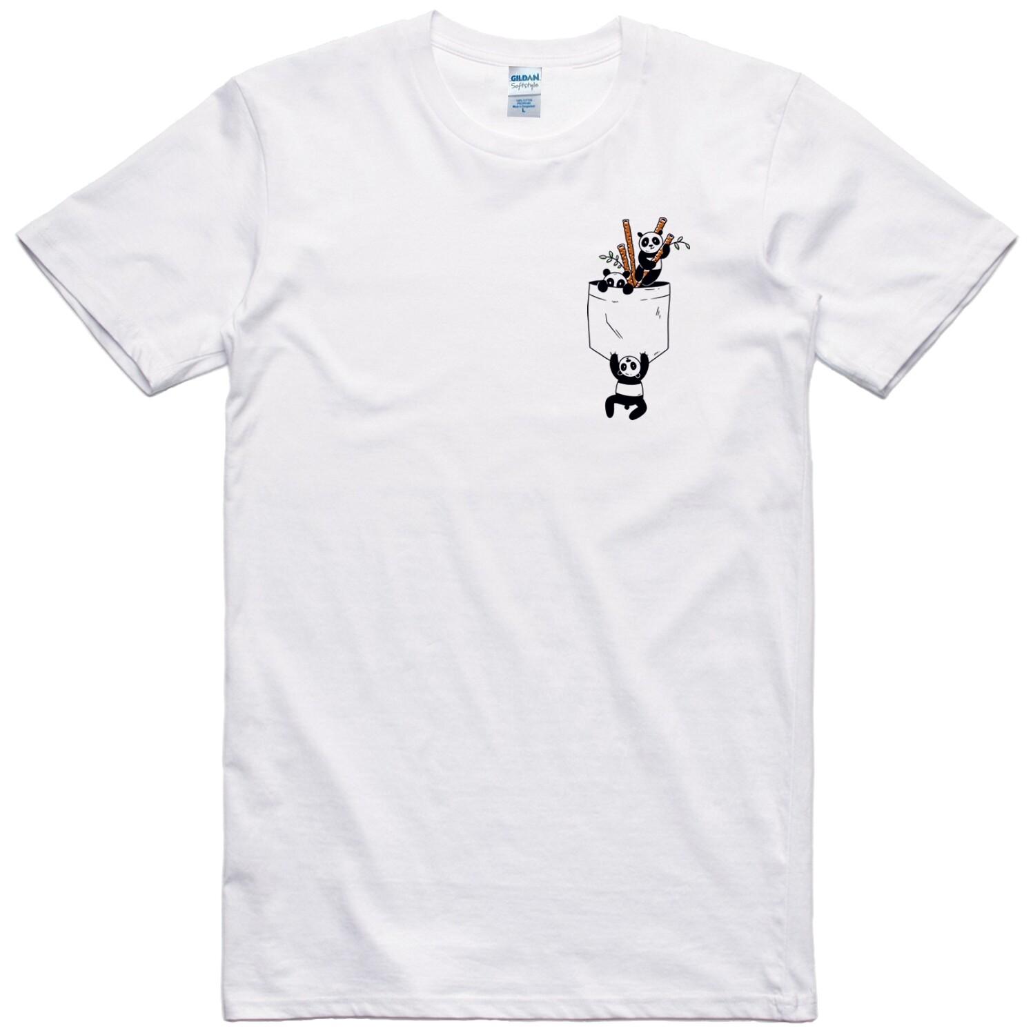 Funny T Shirt Panda In Pocket Print Regular Fit 100% Cotton Tee S