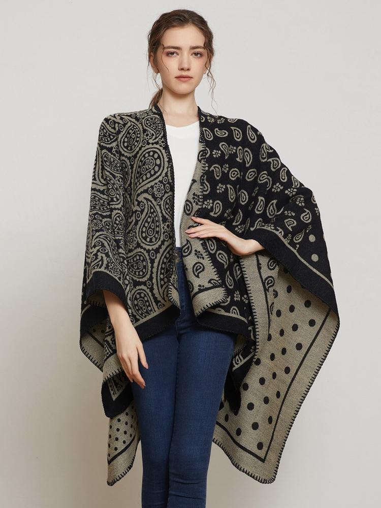 Szal Kobieta Imitacja Kaszmiru Zimowy Dwustronny Nadruk Poncho Kocyk Wrap Capa Para Mujer Femme Szale Pashima Echarpe