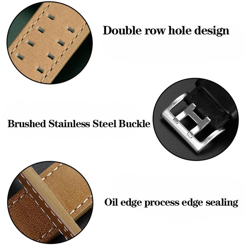 20mm 22mm Genuine Leather with Nails Watchband For Hamilton Khaki H77616533 H70615733 Series Men's Watch Band Strap Wristband