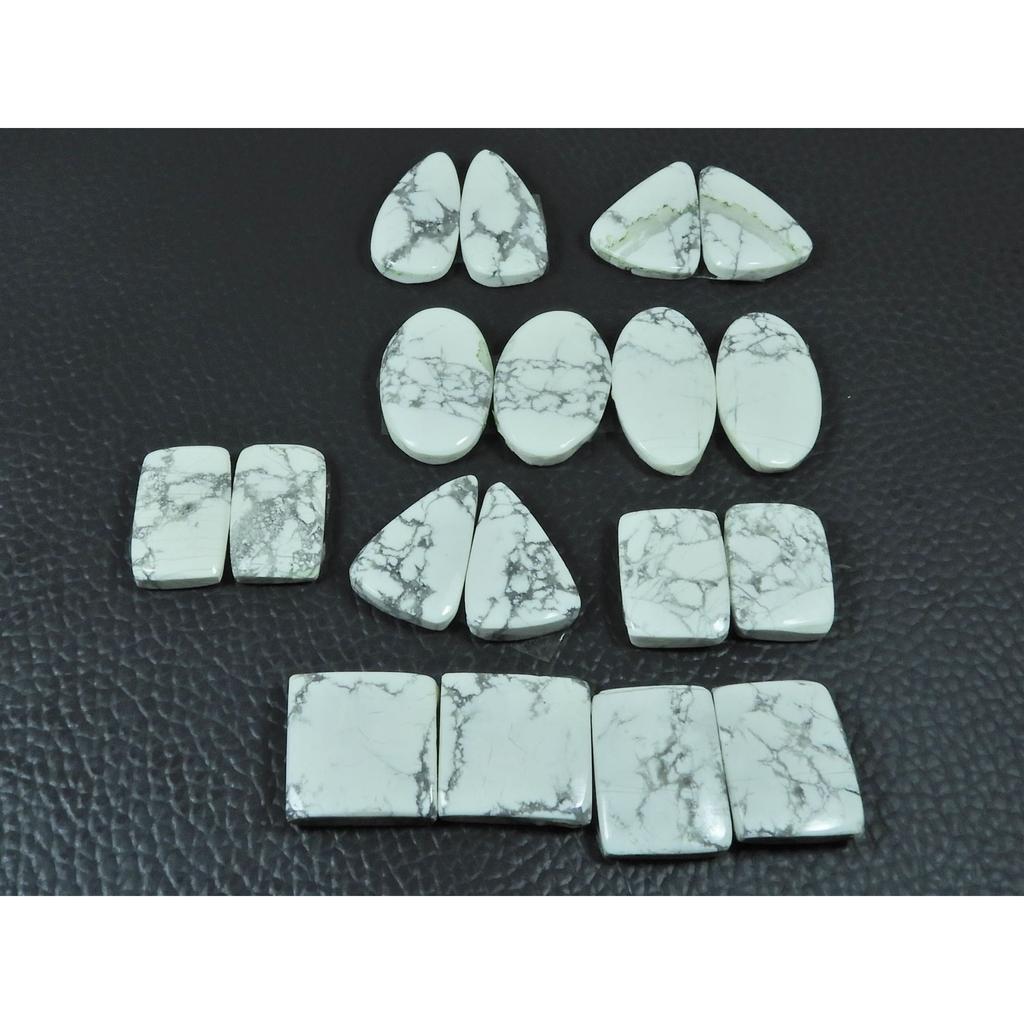 195Cts. Natural Howlite Matche Pair Mix Cabochon Loose Gemstone 09 Pair Lot C-3356
