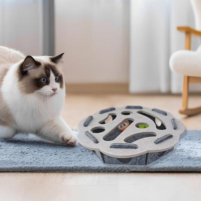 Yousheng Cat Scratch Puzzle Toy Kittens Puzzle Enrichment Box Cats Self-Play Felt Maze with 2 Bell Balls Nail File Scratch Board for Indoor Cats