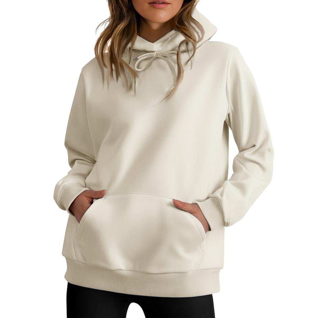 Ladies' Casual And Fashionable Solid Color Long Sleeved Hooded Warm Shirt Loose And Comfortable Hoodie
