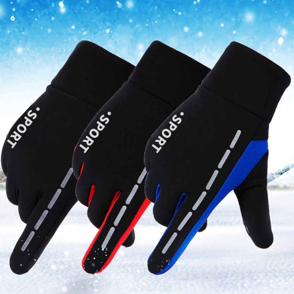 Reflective Strip Thermal Gloves Women and Men Winter Full Finger Climbing Mountain Riding Outdoor Sports Bicycle Velvet Gloves