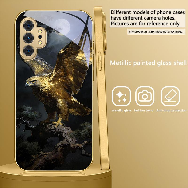 Golden Eagle with Wings For Samsung A 01 52S A04 A05S A10 A12 A13 22 23 24 36 42 M02 Note 10 20Ultra 8 9 Golden glass phone case