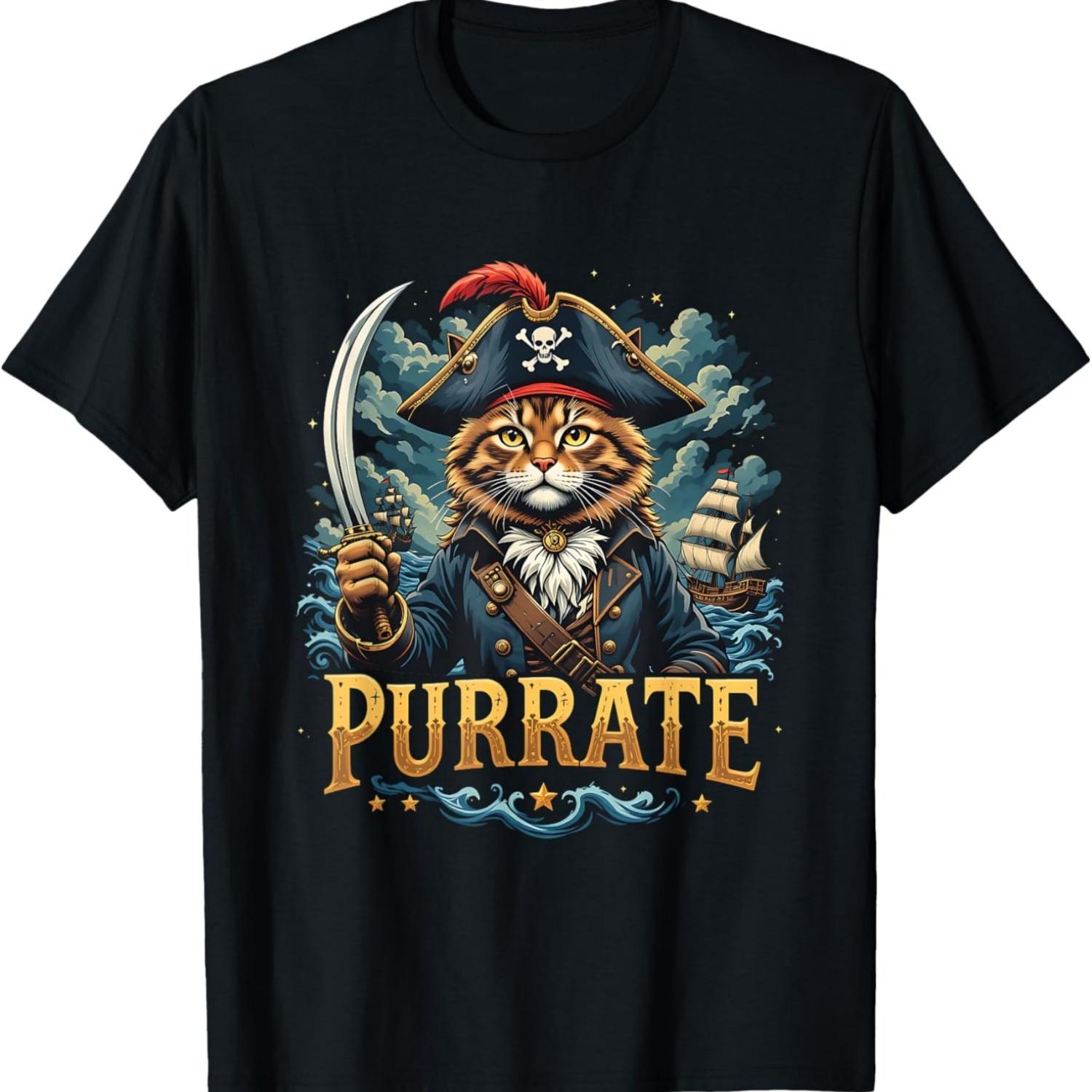 

Adventure Memes Cat Pirates Cat Purrate Cat Kitty Lover T-Shirt S