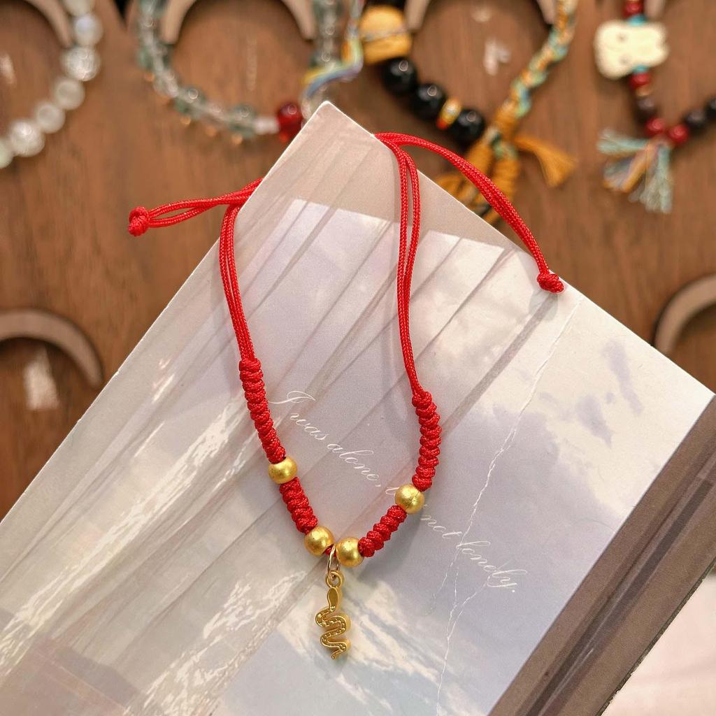 New Year Wealth God Adjustable Red Rope Bracelet - Chinese Style Student Hand Ornament
