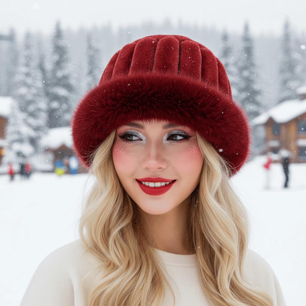 Faux Fur Brim Puffy Bucket Cap Vertical Texture Plush Trapper Hats Fluffy Winter Bonnet Students