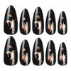 24pcs French Tip Press On Nail Almond Shape False Nail with Star Moon Designs Gothic Black Stick On Nail Gift for Women