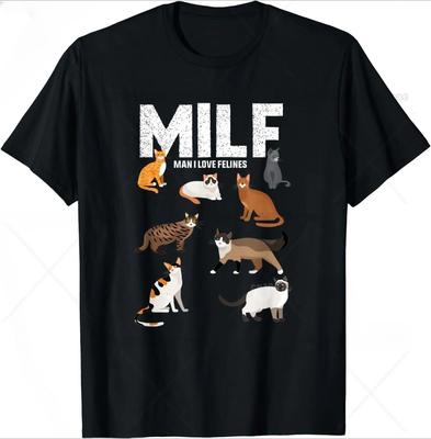 Vtipná MILF Muž Milujem Mačky Milovníci Mačiek Citát Darček Unisex Grafické Tričko 90. rokov Nostalgia Letné Streetwear Top