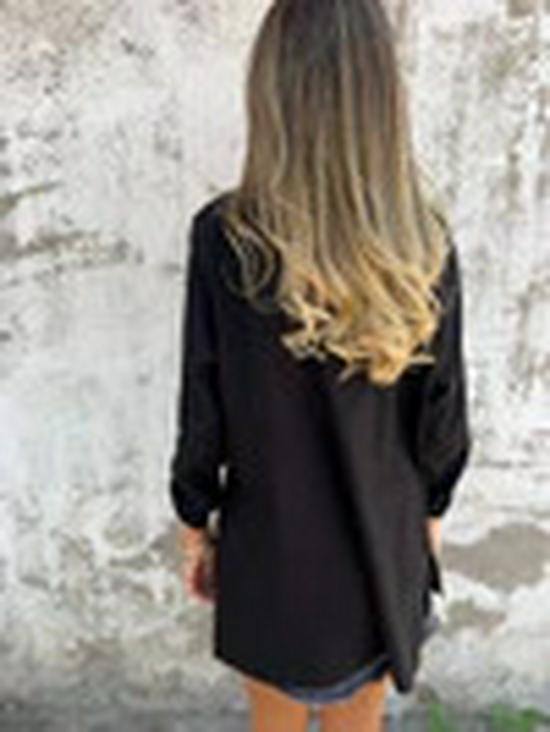 Cardigã de Botões com Gola Reversível e Mangas Compridas: Casaco Feminino Casual de Cor Sólida