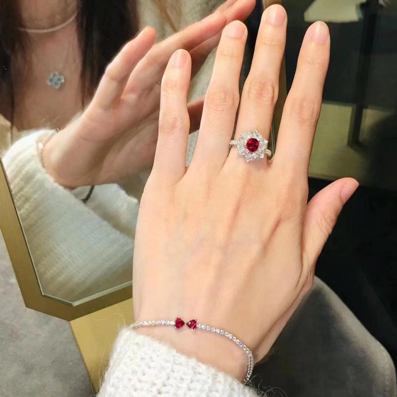 Elegant Pigeon Blood Ruby Jewelry Set: Ring & Necklace - Versatile, Fashionable, and High-Class Feel