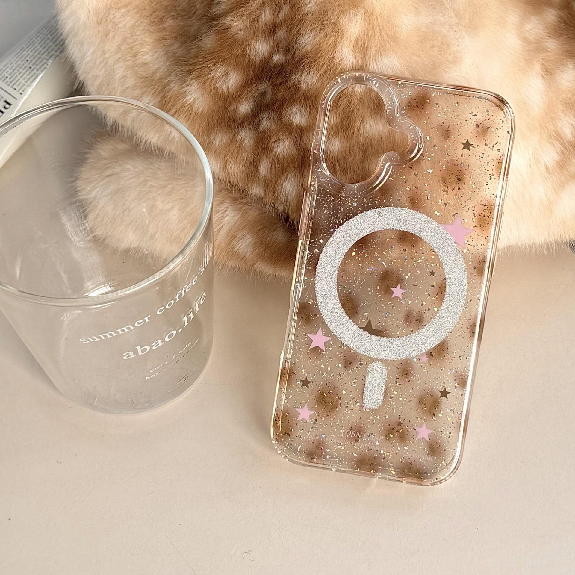 

Leopard Star Glitter Magnetic Phone Case for Apple 17 Pro Max, 16, 15, 14P iPhone with Stand iPhone 16 Pro Max