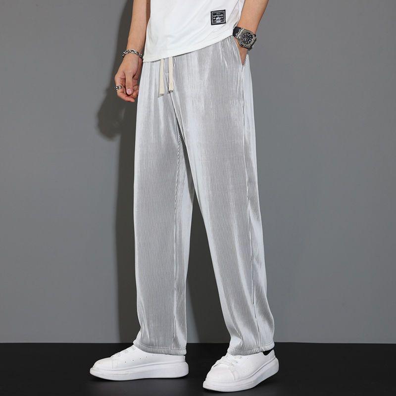 Sommerhose aus Eisseide für Herren, dünne, gerade Beinform, lockere, lässige Sporthose, schnelltrocknende Hose mit weitem Bein, Herrenhose