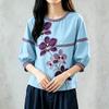 ZANZEA Women Casual Round Neck Floral Print Loose 3/4 Sleeve Blouse