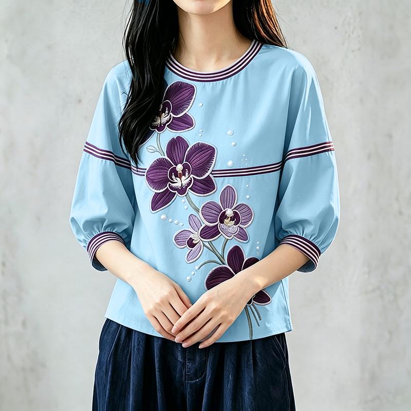 ZANZEA Women Casual Round Neck Floral Print Loose 3/4 Sleeve Blouse