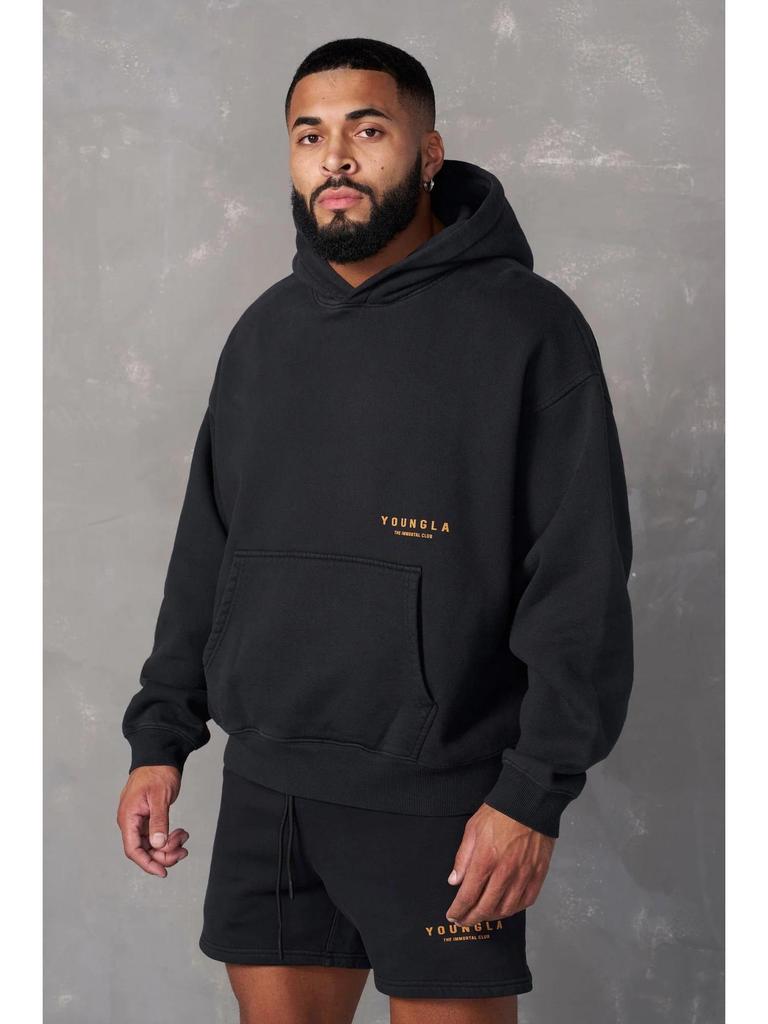 YOUNGLA Men's Oversized Pullover Hoodie Double-Layer Printed Fitness Jacket