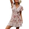 V-neck Sexy Tight-fitting Ruffle Dress Bohemian Style Small Fresh Print Dress
