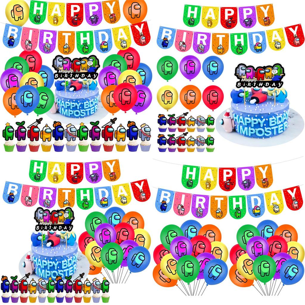 Cake Balloon Game Cupcake Topper Banner Birthday Party Decor Supplies