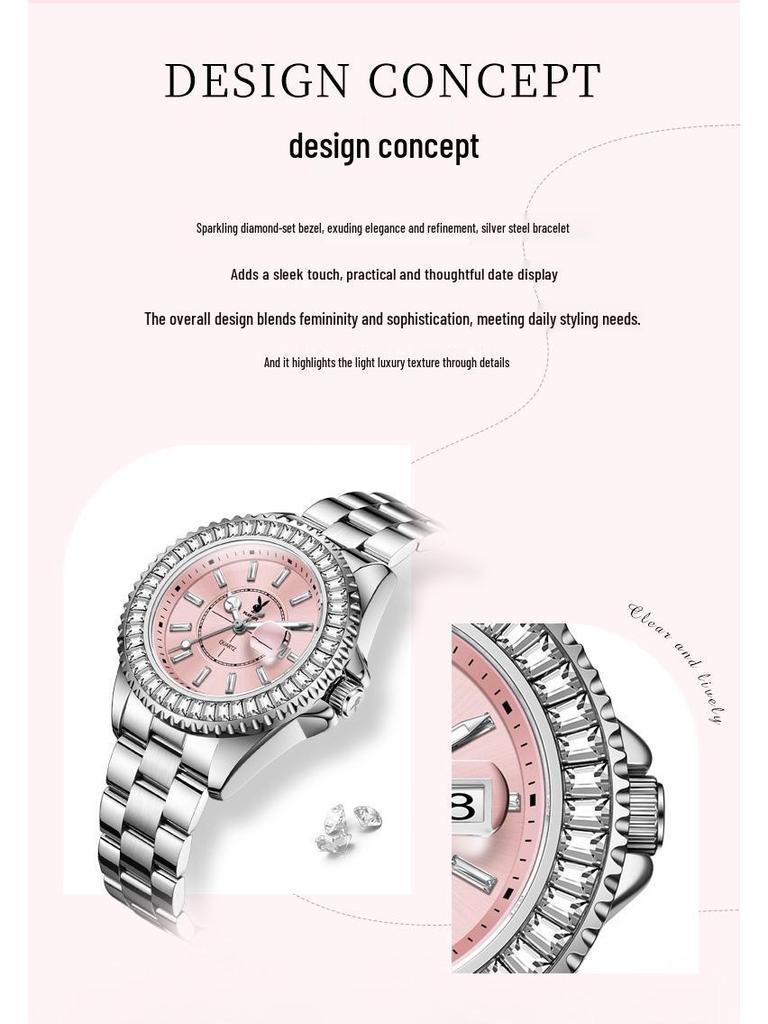 Playboy Women's Luxury Waterproof Starry Sky Quartz Watch with Diamond Accents.
