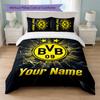 Borussia Dortmund Benutzerdefinierter Name Text Bettwäsche-Set 1 Bettbezug+2 Kissenbezüge Fußball-Logo Personalisierte Geschenkidee für besonderen Anlass Schlafzimmerdekoration