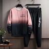 2 Pcs/Set Men Top Pants Suit Gradient Contrast Color Long Sleeve Round Neck Loose Elastic Waist Ankle Banded Hip Hop Sports Tracksuit Fall Spring Top
