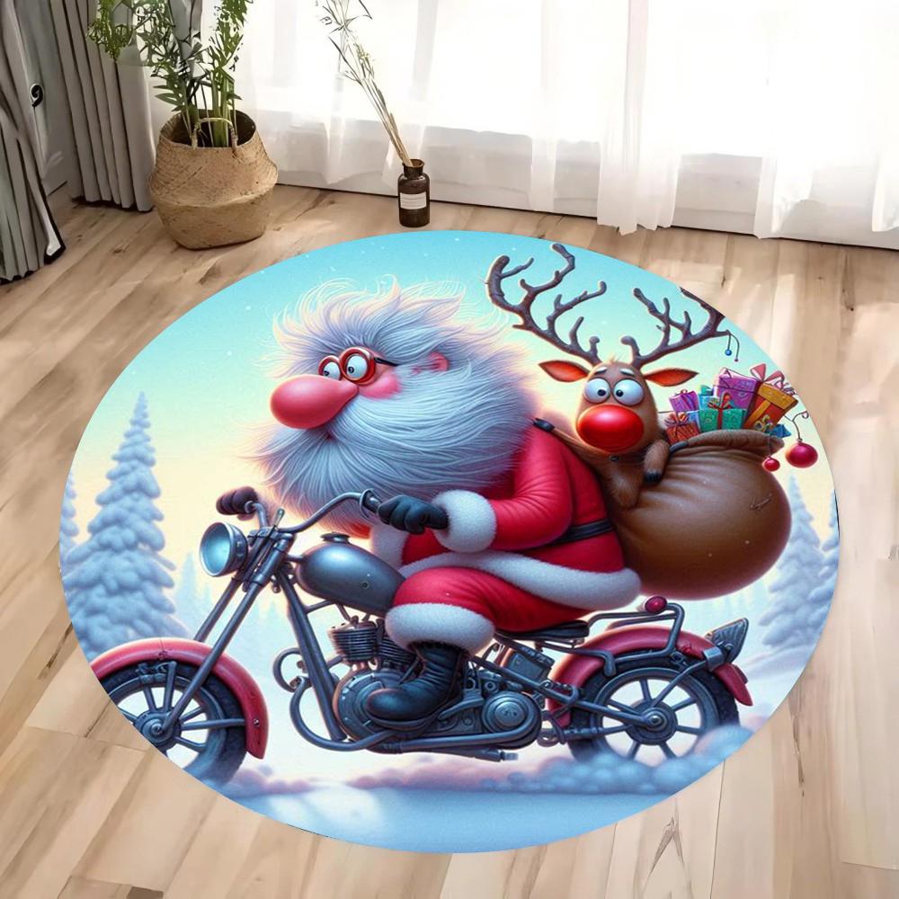 Weihnachtsmann Runder Teppich Wohnzimmer Schlafzimmer Matte Festliche Atmosphäre Dekorierter Weihnachtsbaum Heimteppich Dekoration