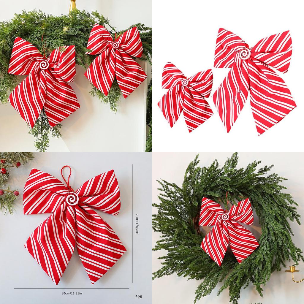 Red And White Diagonal Stripe Bow Pendant For Holiday Tree Ornaments