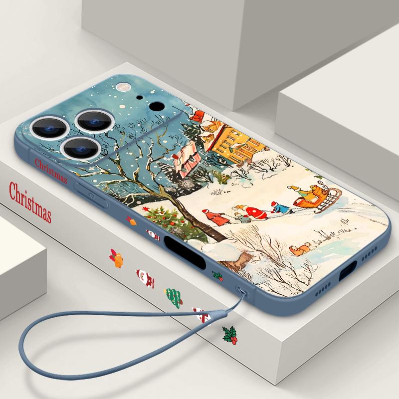 Cute Santa Claus Pattern TPU Soft Silicone Case For iPhone 17 Pro Max 16E 16 15 14 13 Pro Max 12 Pro 11 Shockproof With Lanyard Phone Cover Fundas
