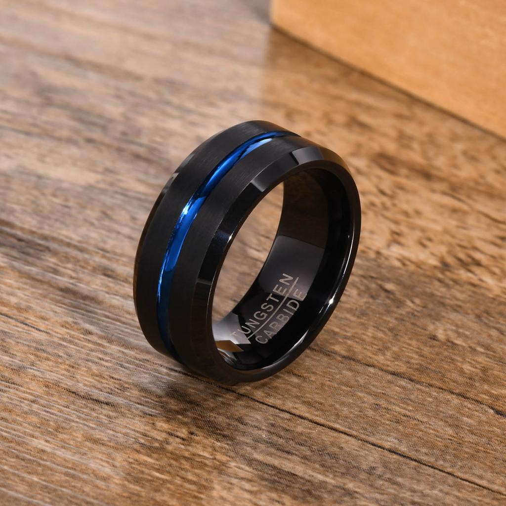 Vinterly Wolframkarbid Herrenringe Kratzfest 8mm Breit Linie Schmuck für Herren Luxus Einzigartig Party Hochzeitsringe