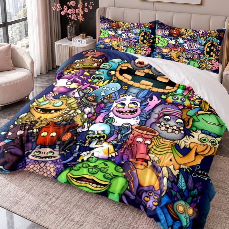 My Singing Monsters 3Pcs Bedding Set Duvet Cover With Two Pillowcases For Bedroom Home Decoration