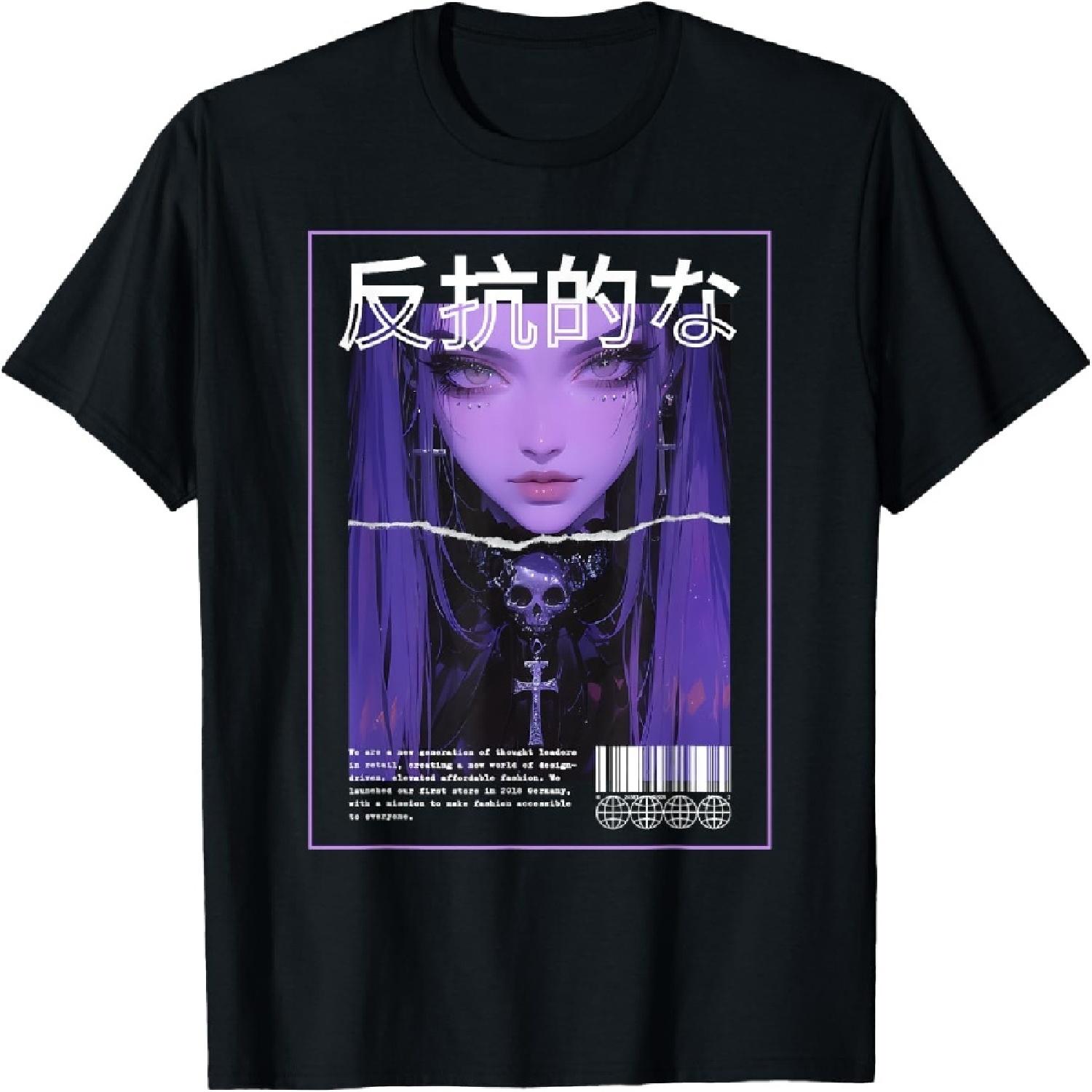 

_Rebellious_ Anime Gothic Manga Girl Aesthetic Japanese T-Shirt XXXXXL різнокольоровий