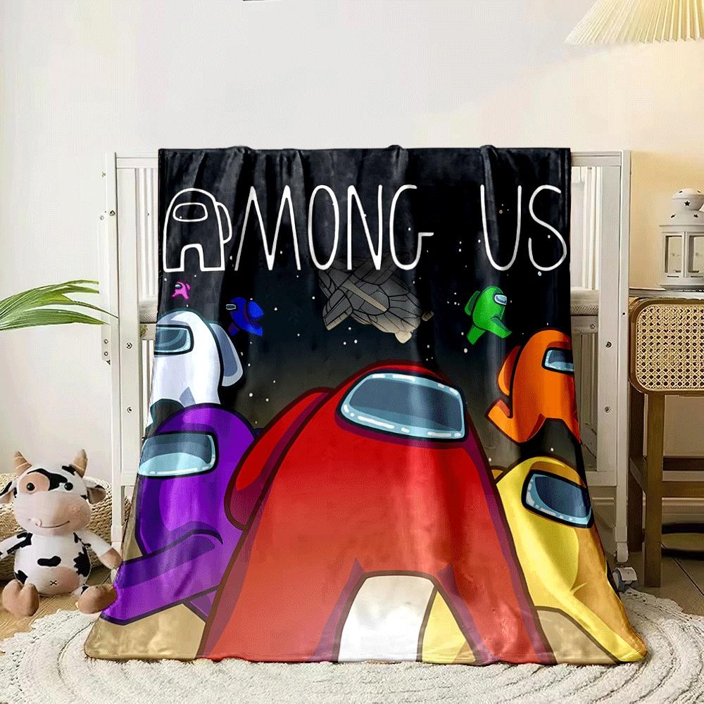 Colorful astronaut-like characters in space with bold Among Us text. for all seasons blanket lunch break throw gift 80cm x 120cm