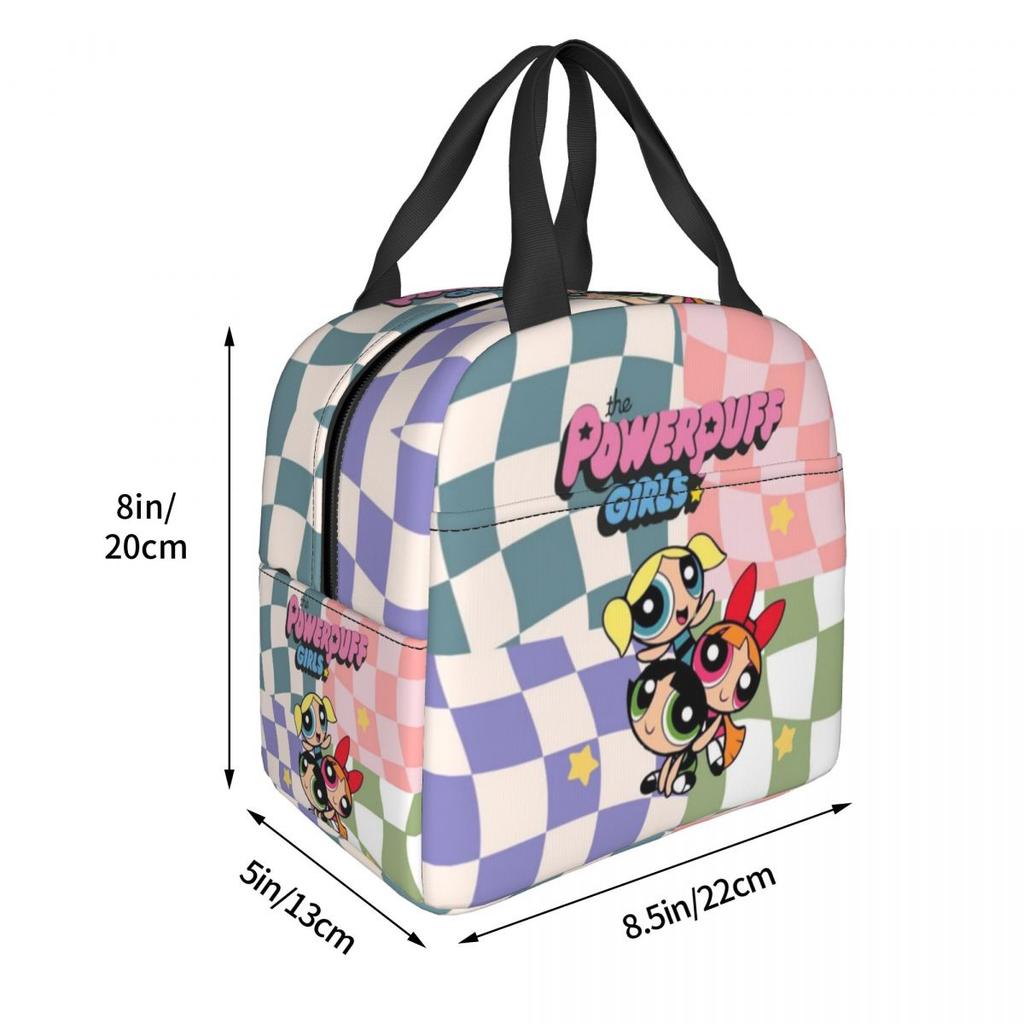 P-PowerPuffs Cartoon Accessories Insulated Lunch Bags For Work Food Storage Bag Portable Cooler Thermal Bento Box