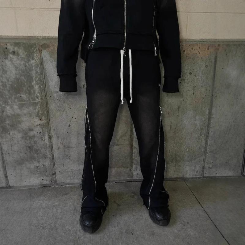 Evropský a americký high street design smysl zip retro ležérní unisex všestranné módní kalhoty