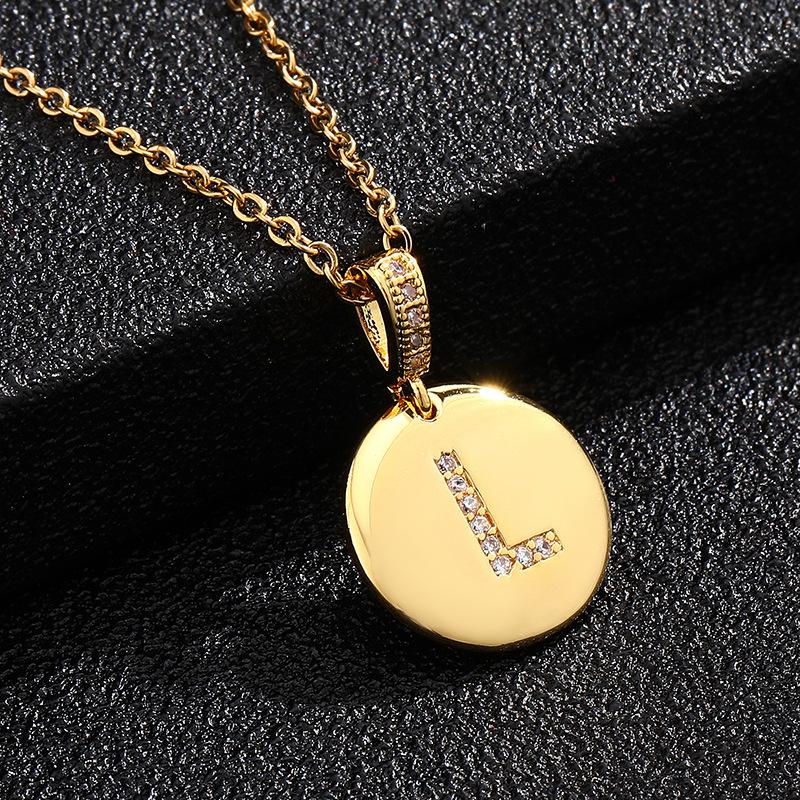 Letter Necklace Fashion 26 One Letter Copper Inlaid Cubic Zircon Vacuum Plating Stainless Steel Chain Necklace