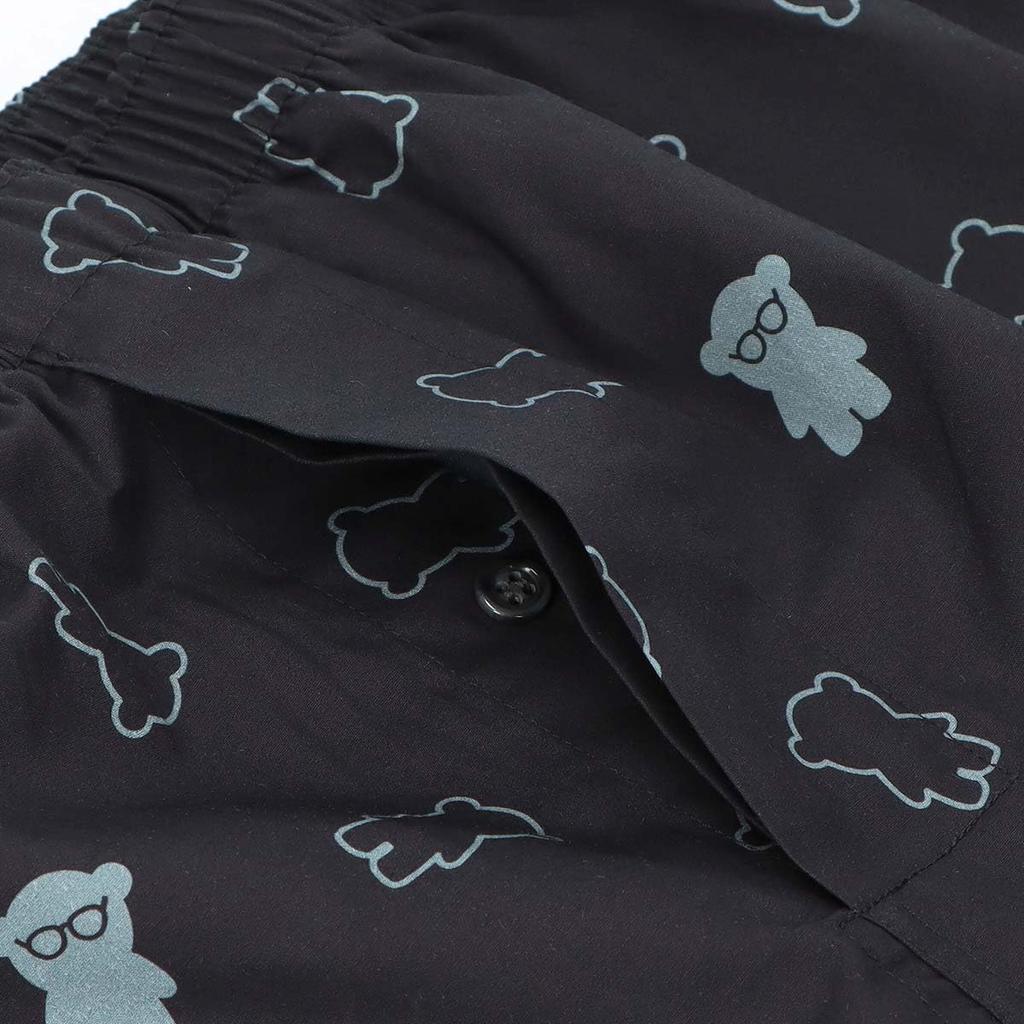 Emporio Armani Manga Bear Cotton Woven Trunks, Front Opening, Men's, Japanese Size, 54240003, Size 98 (Black)